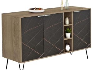 Μπουφές Cabron HM8874.12 Με Πόδια 142x40x83cm Εφέ Μαρμάρου Sonoma-Black