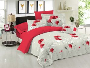 Σετ Κουβερλί Μονό 2 Τεμαχίων Le Blanc Premium Anemone Red 160×240