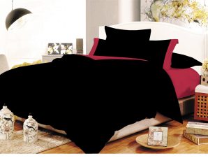 Σετ Σεντόνια ΚΟΜΒΟΣ Cotton Line Black – Red Μονόχρωμα με Φάσα Διπλά 200×240